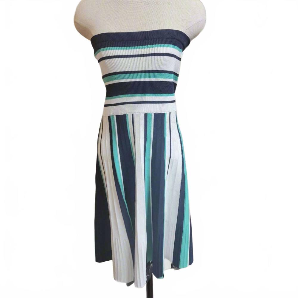 NEW 525 AMERICA women's fitted midi skirt in blue multi